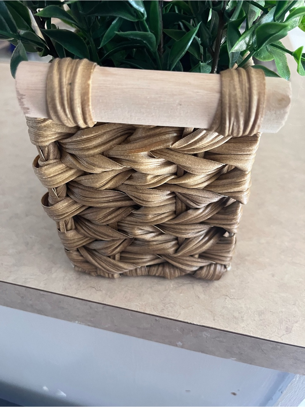 14" Artificial Ruscus in Rectangular Wicker Planter Box Faux farmhouse plant - Picture 6 of 6